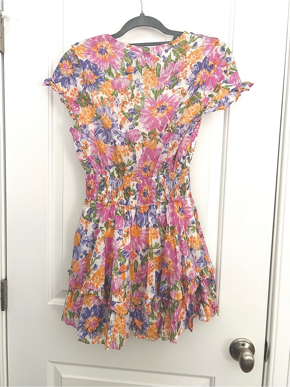 Angel Biba Pink Orange Floral Tie Front Cut Out Tiered Dress - Picture 4 of 4